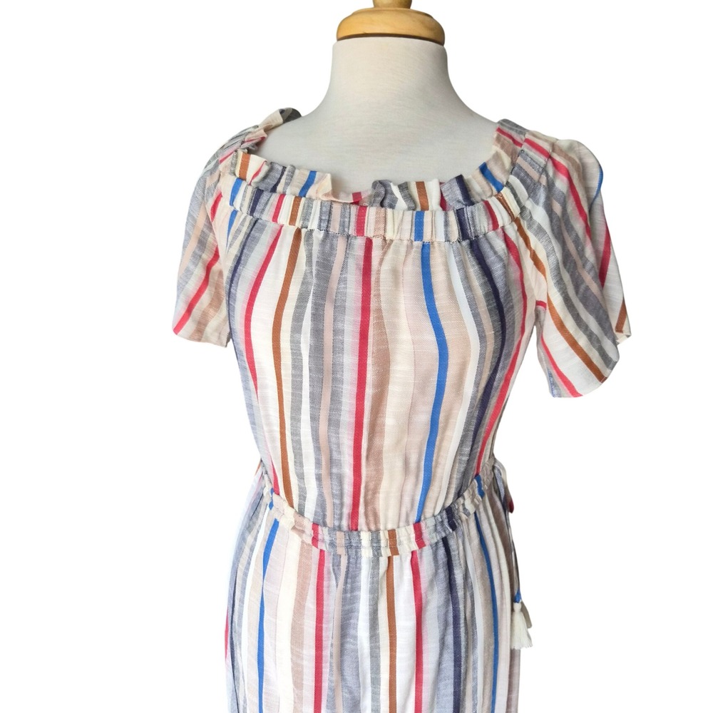 1.STATE Womens Multi-Color Striped Off Shoulder Ruffle Maxi Dress Small
